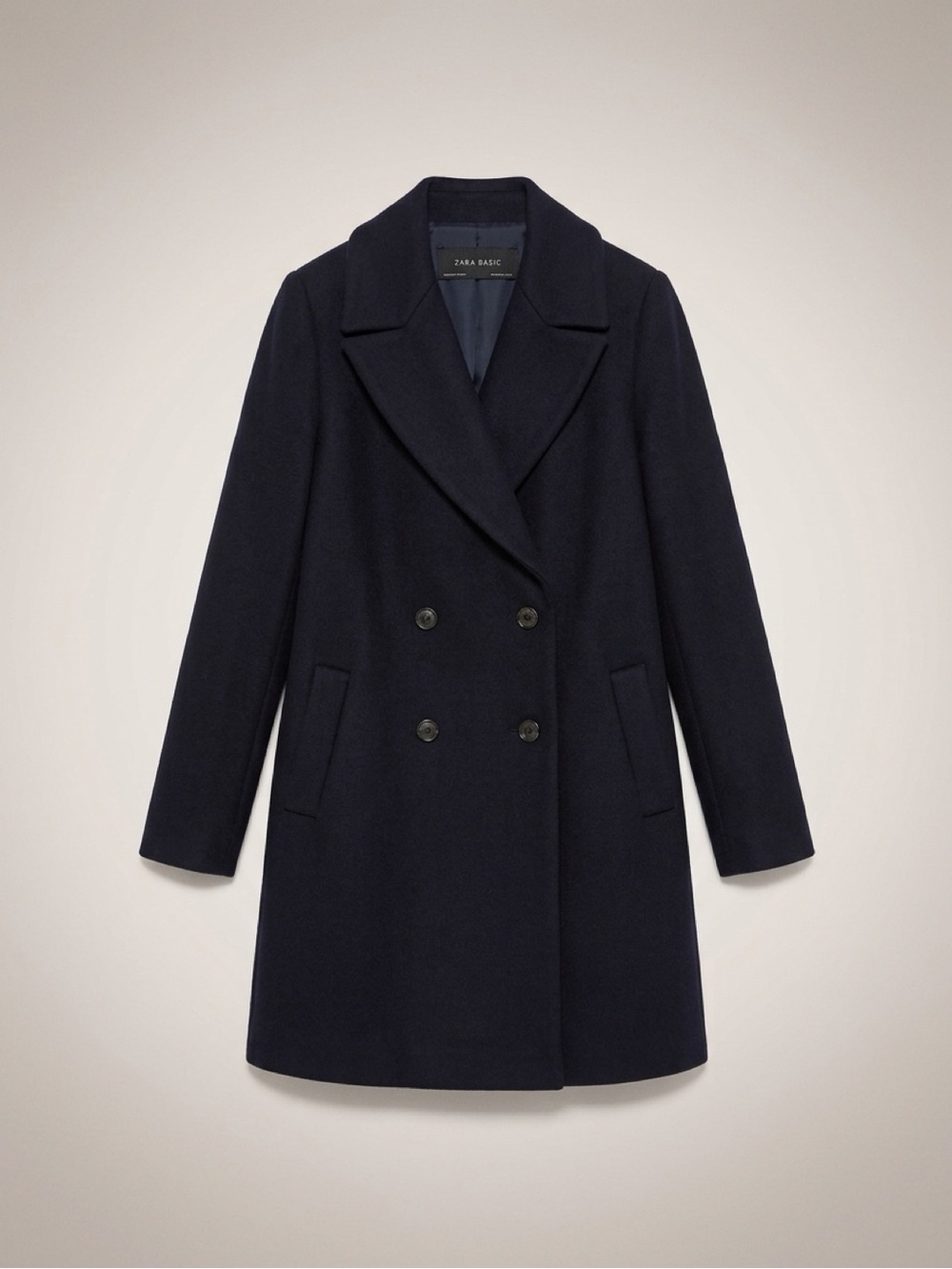 Zara Navy Double-Breasted Coat